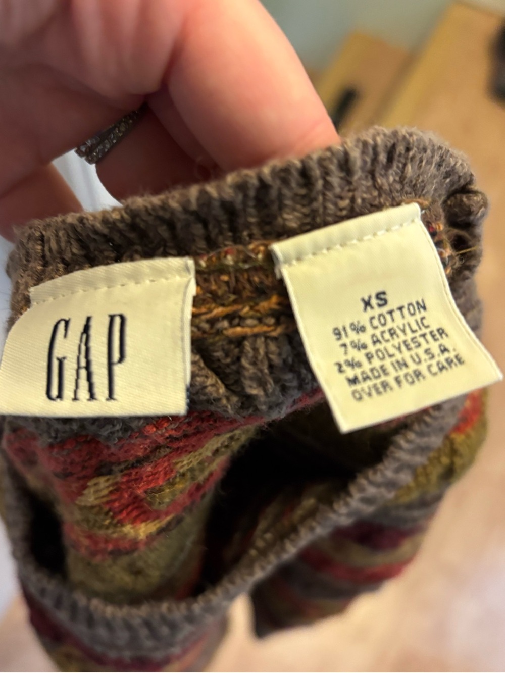 Vintage Gap Nordic Fair Isle Sweater Cotton Crewneck Cropped Y2K brown fall red - Picture 4 of 4